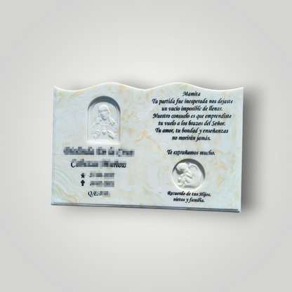 Lapida de cuarzo con diseño de libro más grabado de diseño bajo relieve.