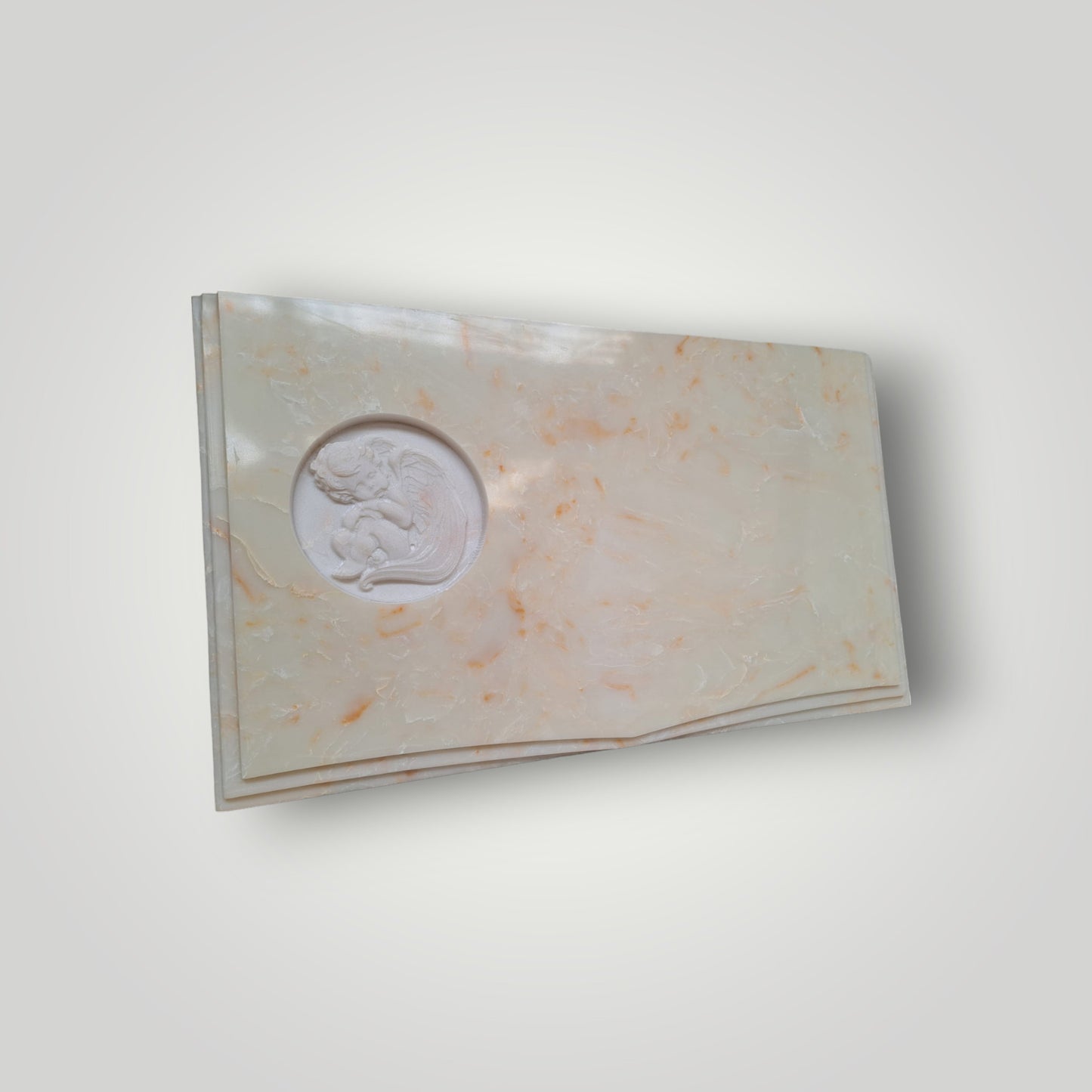 Lapida de cuarzo con diseño de libro más grabado de diseño bajo relieve.