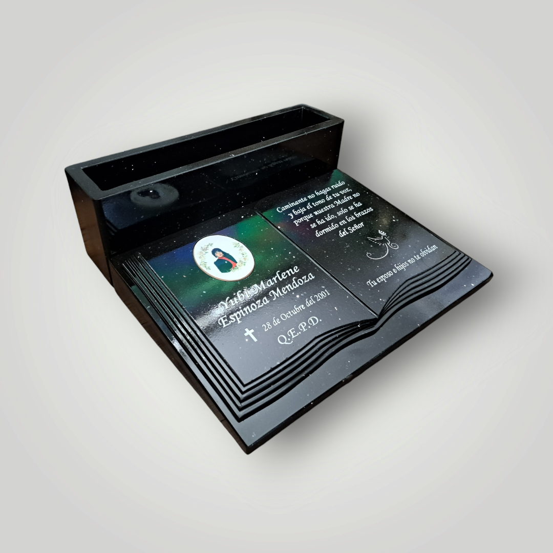 Lapida de cuarzo negra con base